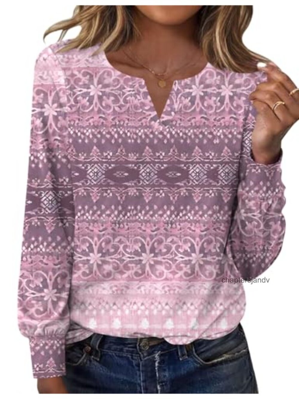 Ivicoer Womens V Neck Long Sleeve Floral Tunic Blouse Casual Stretchy